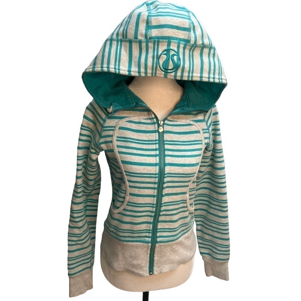 LULULEMON Grey Scuba Hoodie w/Green Stripe Size 4
